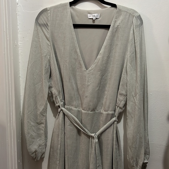 NSR Chiffon Morgan Midi Flutter Women’s Dress Long Sleeve Tie Waist Sea Green - Picture 5 of 8